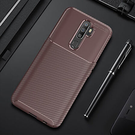 Oppo A9 2020 Kılıf Karbon Desenli Esnek Yüksek Kaliteli Meteryalden Üretilmiş Silikon Kapak RYC/Negro