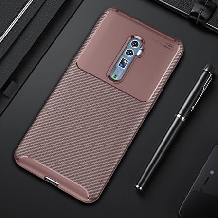 Oppo Reno 10X Zoom Kılıf Karbon Desenli Esnek Yüksek Kaliteli Meteryalden Üretilmiş Silikon Kapak RYC/Negro