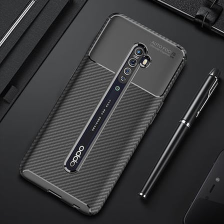 Oppo Reno 2Z Kılıf Karbon Desenli Esnek Yüksek Kaliteli Meteryalden Üretilmiş Silikon Kapak RYC/Negro