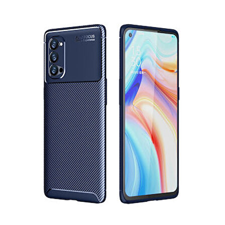 Oppo Reno 4 Pro 5G Kılıf Karbon Desenli Esnek Yüksek Kaliteli Meteryalden Üretilmiş Silikon Kapak RYC/Negro