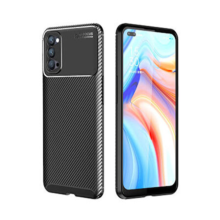 Oppo Reno 4 Kılıf Karbon Desenli Şık Tamia Premium Silikon Kapak
