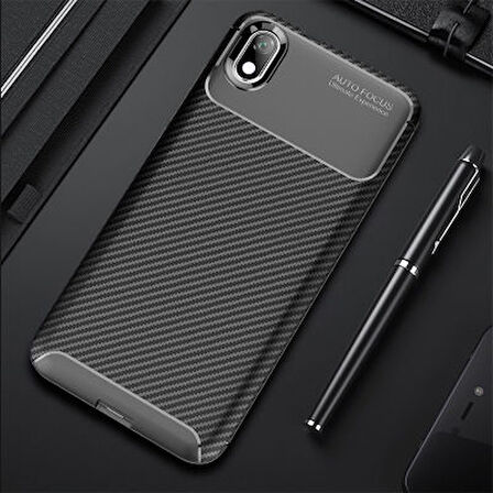 Redmi 7A Kılıf Karbon Desenli Esnek Yüksek Kaliteli Meteryalden Üretilmiş Silikon Kapak RYC/Negro