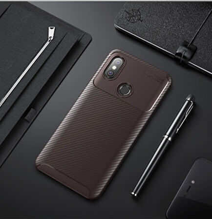 Redmi Note 6 Pro Kılıf Karbon Desenli Esnek Yüksek Kaliteli Meteryalden Üretilmiş Silikon Kapak RYC/Negro