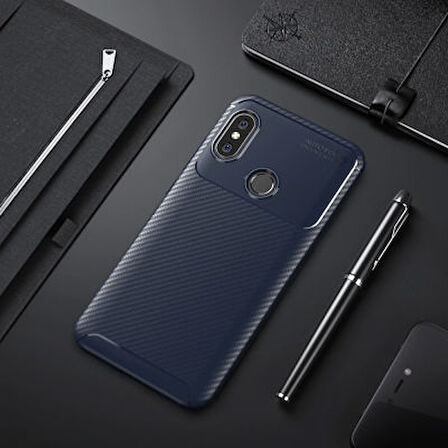 Redmi Note 6 Pro Kılıf Karbon Desenli Esnek Yüksek Kaliteli Meteryalden Üretilmiş Silikon Kapak RYC/Negro