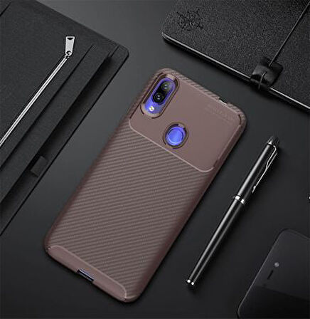 Redmi Note 7 Kılıf Karbon Desenli Esnek Yüksek Kaliteli Meteryalden Üretilmiş Silikon Kapak RYC/Negro