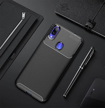 Redmi Note 7 Kılıf Karbon Desenli Şık Tamia Premium Silikon Kapak