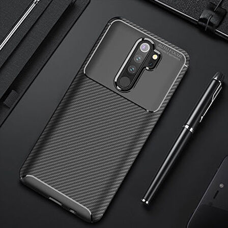 Redmi Note 8 Pro Kılıf Karbon Desenli Esnek Yüksek Kaliteli Meteryalden Üretilmiş Silikon Kapak RYC/Negro