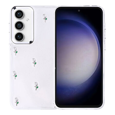 Samsung Galaxy S23 FE Kılıf Simli Kamera Çerçveli ve Mini Fİgür Desenli Ultra Koruma Sağlayan Kutup Sert Silikon Kapak