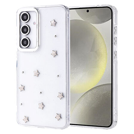 Samsung Galaxy S24 FE Kılıf Simli Kamera Çerçveli ve Mini Fİgür Desenli Ultra Koruma Sağlayan Kutup Sert Silikon Kapak