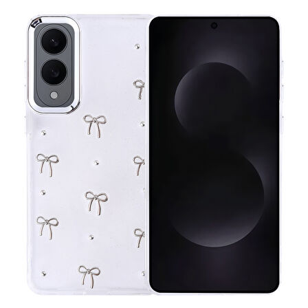 Samsung Galaxy S25 Edge Kılıf Simli Kamera Çerçveli ve Mini Fİgür Desenli Ultra Koruma Sağlayan Kutup Sert Silikon Kapak