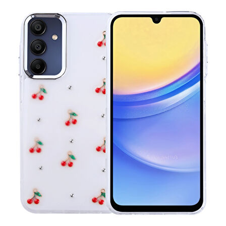 Samsung Galaxy A15 Kılıf Simli Kamera Çerçveli ve Mini Fİgür Desenli Ultra Koruma Sağlayan Kutup Sert Silikon Kapak