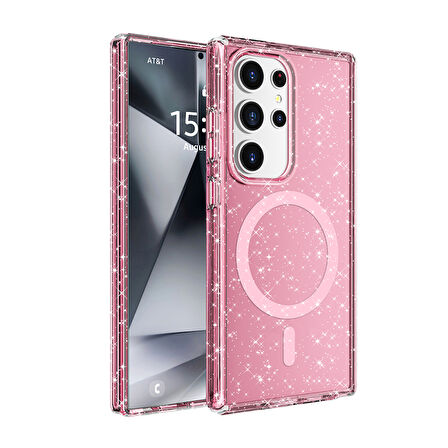 Samsung Galaxy S25 Ultra Kılıf Magsafe Destekli ve Renkli Simli Sert Şeffaf TPU Silikon Kapak Royal Case/Allstar