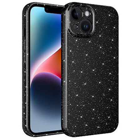 iPhone 14 Kılıf Parlak Simli ve Kamera Korumalı Spoty Silikon Kapak