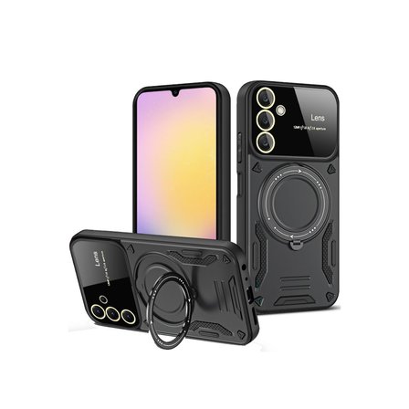 Samsung Galaxy A05S Kılıf Manyetik Standlı Joy Lens Premium Tank Silikon Kapak - Siyah