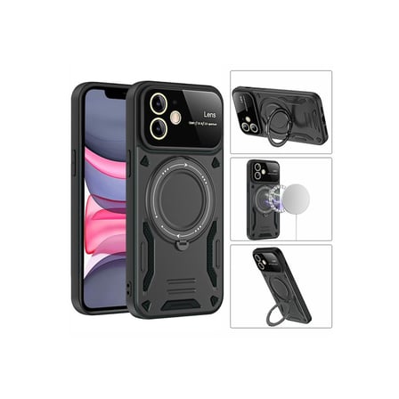 Samsung Galaxy A05S Kılıf Manyetik Standlı Joy Lens Premium Tank Silikon Kapak - Siyah