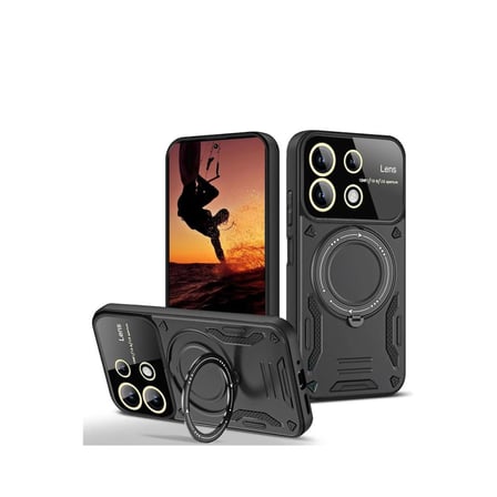 Redmi 13 4G Kılıf Manyetik Standlı Joy Lens Premium Tank Silikon Kapak - Siyah