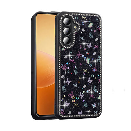 Samsung Galaxy A36 Kılıf Mini Desenli Taşlı ve Simli Sert Premium Siikon Kapak Royal Case/Azra