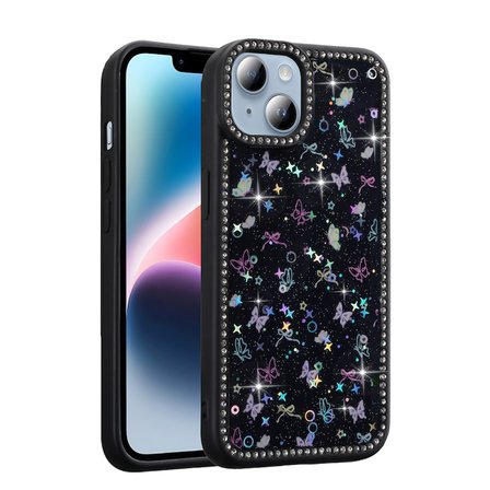 iPhone 13 Kılıf Mini Desenli Taşlı ve Simli Sert Premium Siikon Kapak Royal Case/Azra