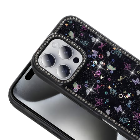 iPhone 15 Kılıf Mini Desenli Taşlı ve Simli Sert Premium Siikon Kapak Royal Case/Azra
