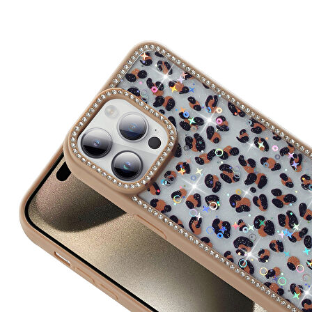 iPhone 14 Pro Max Kılıf Taşlı ve Sim Süsleme Tasarımlı Azra Premium Sert Silikon Kapak