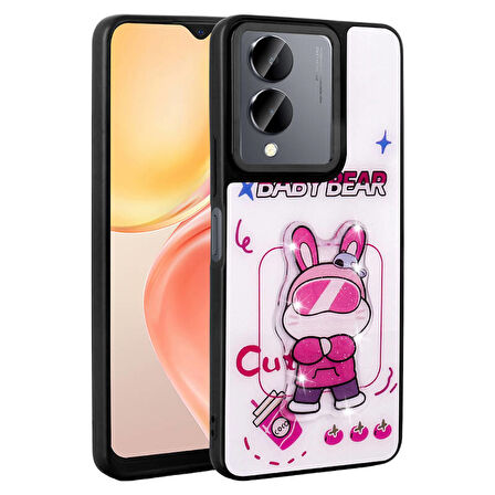 Vivo Y36 5G Kılıf Şirin Hayvan Figürlü ve Simli Sert Silikon Kapak Royal Case/Amas
