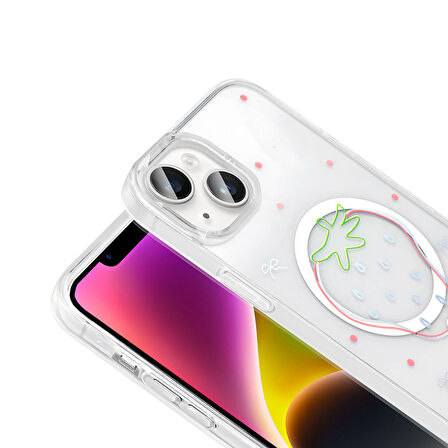 iPhone 15 Kılıf Magsafe Özellikli Şeffaf Yapılı ve Figürlü Folk Premium Sert Silikon Kapak