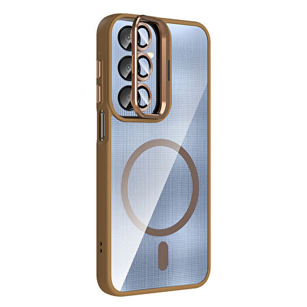 Samsung Galaxy S25 Ultra Kılıf Standlı ve Kamera Lens Hediyeli M-Safe Şarj Özellikli Etro Kapak