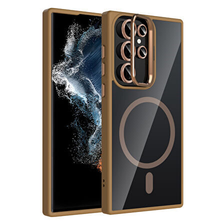 Samsung Galaxy S23 Ultra Kılıf Standlı ve Kamera Lens Hediyeli M-Safe Şarj Özellikli Etro Kapak