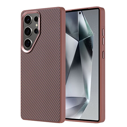 Samsung Galaxy S25 Ultra Kılıf Karbon fiber Görünümlü Magsafe Fiberarmor Premium Sert Polikarbon Kapak