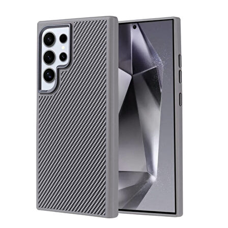 Samsung Galaxy S24 Ultra Kılıf Karbon fiber Görünümlü Magsafe Fiberarmor Premium Sert Polikarbon Kapak