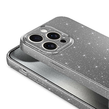 iPhone 14 Kılıf Parlak Simli ve Kamera Korumalı Spoty Silikon Kapak