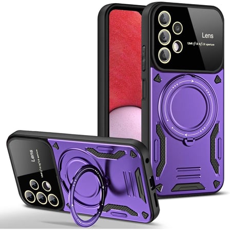 Samsung Galaxy A32 Kılıf Manyetik Standlı Joy Lens Premium Tank Silikon Kapak - Mor