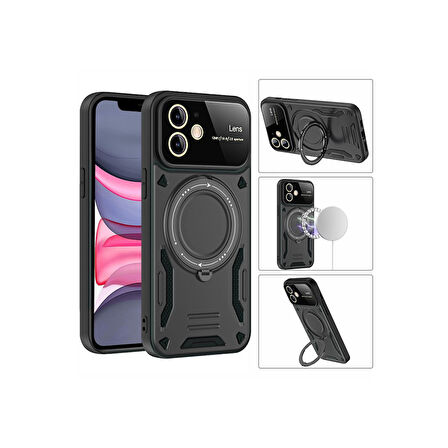 Redmi Note 13 Pro 4G Kılıf Manyetik Standlı Joy Lens Premium Tank Silikon Kapak - Mor