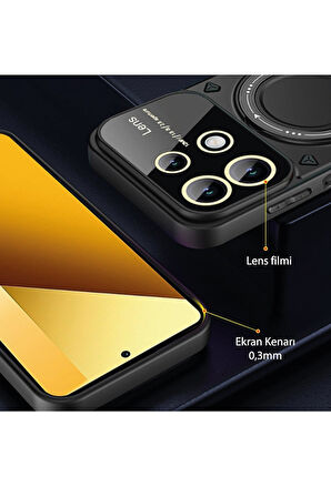 Redmi Note 13 Pro 4G Kılıf Manyetik Standlı Joy Lens Premium Tank Silikon Kapak - Mor
