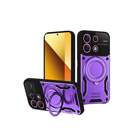 Redmi Note 13 4G Kılıf Tam Koruma Sağlayan Manyetik Standlı Tank Silikon Kapak RYC/Joy Lens