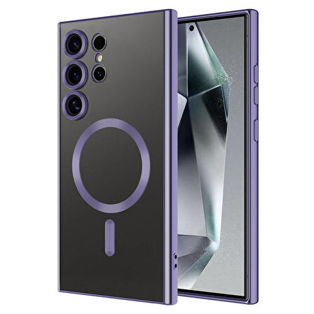 Samsung Galaxy S24 Ultra Kılıf Kamera Korumalı ve Magsafe Halkalı Shiny Premium Parlak Silikon Kapak