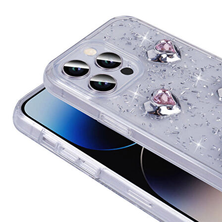 iPhone 14 Pro Max Kılıf Figür ve Simli Köşe Korumalı Zelira Premium Silikon Kapak