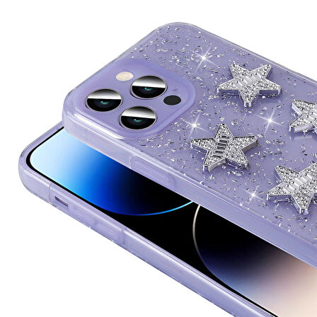 iPhone 15 Pro Kılıf Figür ve Simli Köşe Korumalı Zelira Premium Silikon Kapak