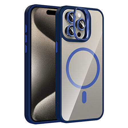 iPhone 15 Pro Kılıf Standlı ve Lens Hediyeli Telen M-Safe Case Cover Kapak