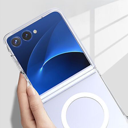 Samsung Galaxy Z Flip 7 Kılıf Magsafe Şarj Özellikli Şeffaf Kamera Çerçeveli Porto Kapak