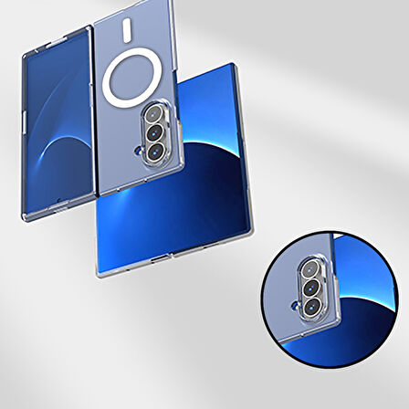 Galaxy Z Fold 6 Kılıf Magsafe Şarj Özellikli Şeffaf Kamera Çerçeveli Porto Kapak