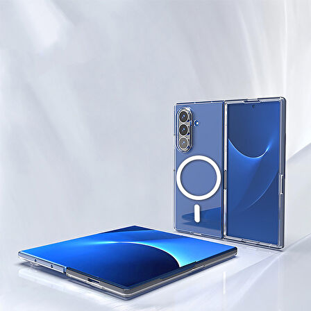 Galaxy Z Fold 6 Kılıf Magsafe Şarj Özellikli Şeffaf Kamera Çerçeveli Porto Kapak