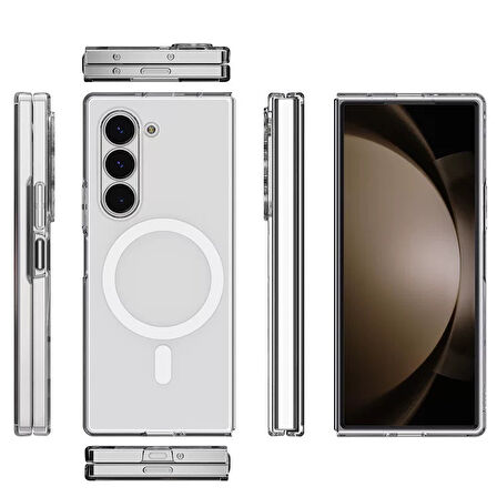 Galaxy Z Fold 6 Kılıf Magsafe Özellikli Şeffaf Sert Premiumn TPU Silikon Kapak RYC/Porto
