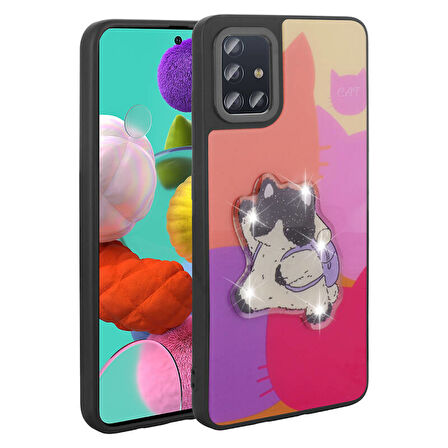 Galaxy A51 Kılıf Şirin Hayvan Figürlü ve Simli Sert Silikon Kapak Royal Case/Amas