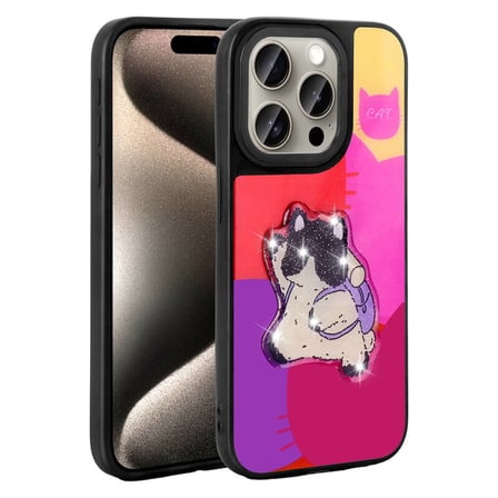 iPhone 15 Pro Kılıf Şirin Hayvan Figürlü ve Simli Sert Silikon Kapak Royal Case/Amas