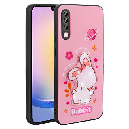 Galaxy A50 Kılıf Şirin Hayvan Figürlü ve Simli Sert Silikon Kapak Royal Case/Amas