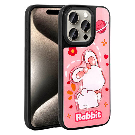 iPhone 15 Pro Max Kılıf Şirin Hayvan Figürlü ve Simli Sert Silikon Kapak Royal Case/Amas