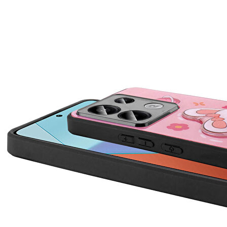 iPhone 15 Pro Max Kılıf Şirin Hayvan Figürlü ve Simli Sert Silikon Kapak Royal Case/Amas