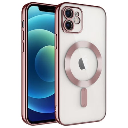 iPhone 12 Kılıf M-Safe Destekli ve Kenarları Parlak Arkası Şeffaf Şık Silikon Kapak Royal Case/Demre