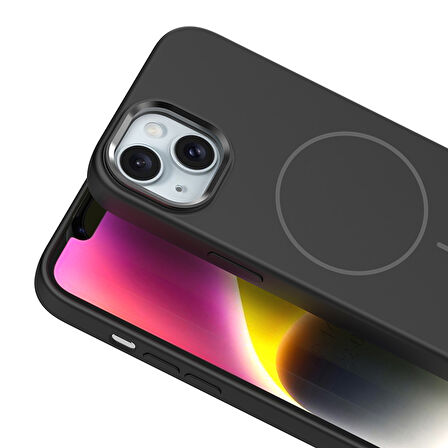 iPhone 14 Kılıf M-Safe Şarj Özellikli ve Metal Kamera Çerçeveli Edi Premium Silikon Kapak